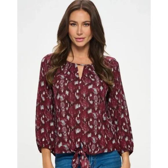 NWT West Kei Burgundy Snake Print Blouse – Women’s Small - Picture 1 of 6